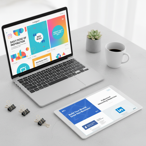 30-Day Social Media Template Bundle mockup showing editable Canva templates on laptop and tablet