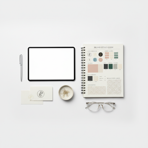 Complete Canva Branding Kit mockup showing brand style guide with logo, colour palette and fonts